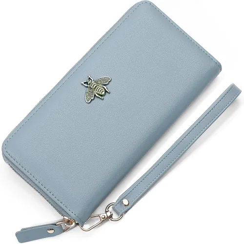 Miniatura 11 de Billetera para mujer con bloqueo RFID para mujer, carteras largas con correa de muñeca para mujer