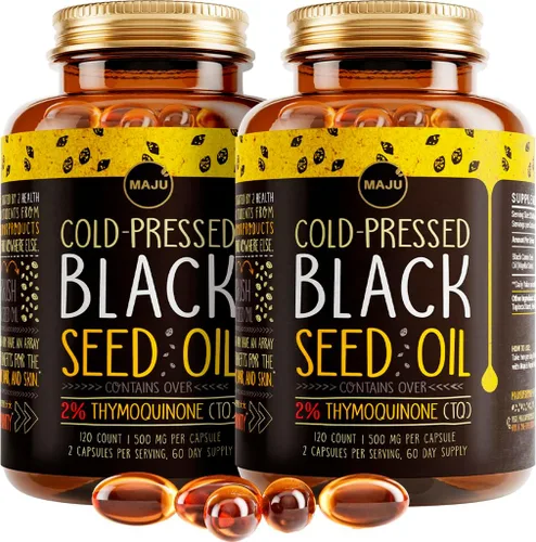 Miniatura 10 de Maju Superfoods Cápsulas de aceite de semilla negra, prensado en frío, 2% timoquinona, 100% aceite de semilla de comino negro turco, Nigella sativa