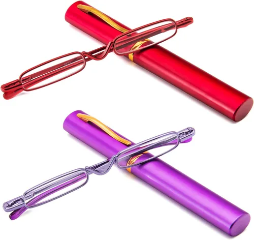 Miniatura 12 de DXYXYO Mini Gafas de Lectura para Hombre y Mujer, Compactas, Pequeñas, de Bolsillo, de Metal, con Estuche Portátil Rosa y azul