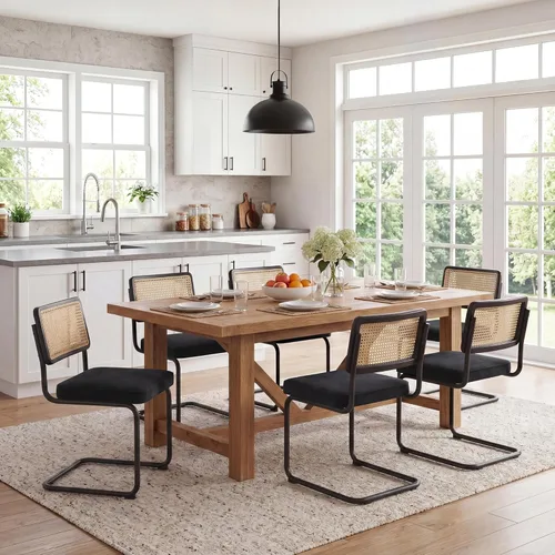 Miniatura 5 de Zesthouse Juego de 2 sillas de comedor de ratán natural, modernas sillas de comedor con respaldo de madera maciza para cocina, sala de estar, diseño