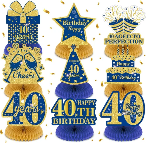 Miniatura 12 de 9 piezas de decoración de cumpleaños azul marino dorado 18 centros de mesa de panal para decoración de mesa, decoraciones de feliz cumpleaños 18