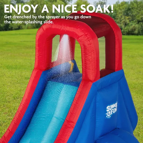 Miniatura 5 de Sunny & Fun Parque acuático inflable de un solo anillo – Resistente para la diversión al aire libre – Pared de escalada, tobogán y piscina profunda