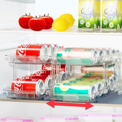 VUSIGN Organizador de latas de soda expandible, paquete de 2, dispensador de latas de ancho ajustable para refrigerador de 6.1 a 9.38 pulgadas de
