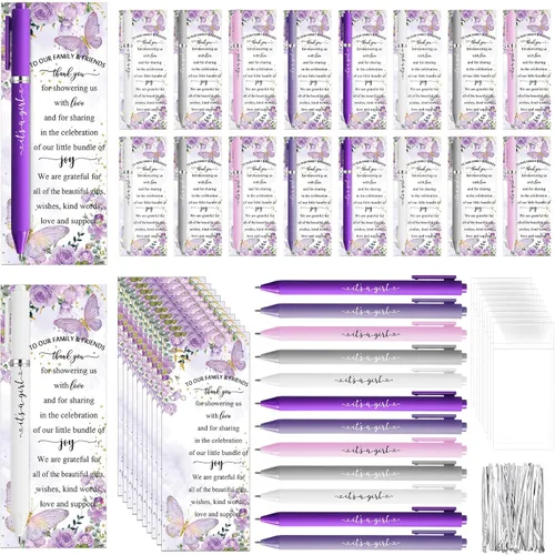 Miniatura 8 de Engrowtic Juego de 25 bolígrafos de regalo para baby shower para invitados con temática oceánica para baby shower, bolígrafos retráctiles