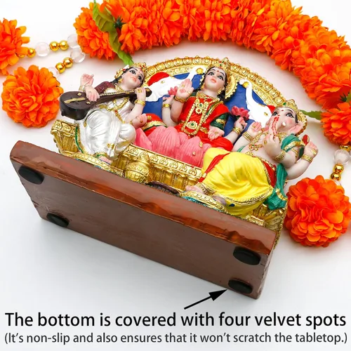 Miniatura 7 de alikiki Lakshmi Ganesha Saraswati Estatua de 6.3 pulgadas de alto, figura de ídolo indio Laxmi Ganesh, artículo hindú para oficina en casa, templo