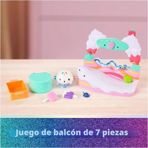 Miniatura 2 de DreamWorks La casa de muñecas de Gabby La Película, Balcón de dulces de Cakey Cat con figura de juguete y accesorios de la casa de muñecas, juguetes