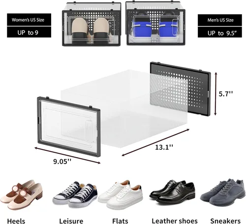Miniatura 3 de Paquete de 12 cubos de almacenamiento de zapatos, organizador de zapatos apilable de plástico transparente para armario, zapatero plegable que