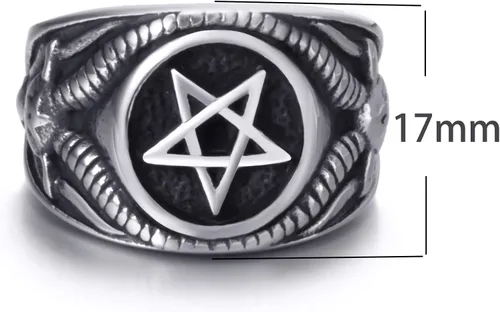 Miniatura 2 de Anillo de pentagrama Baphomet Cabra Satanás Demonio Diablo Hombres Anillos de Acero Inoxidable Joyería Vintage