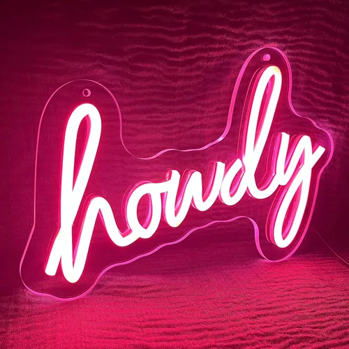 Miniatura 2 de Letrero de neón rosa howdy para decoración de pared, iluminación ajustable, luz de neón LED para decoración de pared de dormitorio, decoración