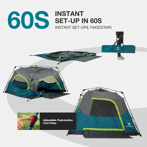 Miniatura 5 de CAMEL CROWN 4/6 Person Instant Cabin Tent, Pop Up Windproof Tents for Camping, 60-Second Setup Family Tent with Carry Bag for Outdoor Hiking Azul