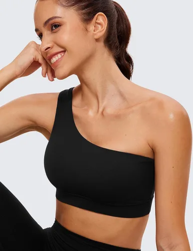 Miniatura 4 de CRZ YOGA Butterluxe - Brasier deportivo de un hombro para mujer, sin mangas, con una correa, de bajo impacto, asimétrico, para entrenamiento y yoga