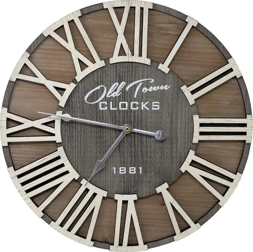 Reloj de pared rústico de madera romana de 30 pulgadas, manecillas plateadas (letras de madera blanca, 30 pulgadas)