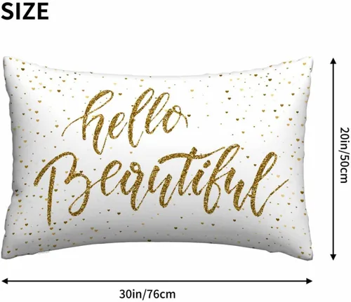 Miniatura 4 de Mugod Funda de almohada rectangular con purpurina dorada, cita motivacional, Hello Beautiful, funda de cojín decorativa para sofá de 20 x 30 pulgadas