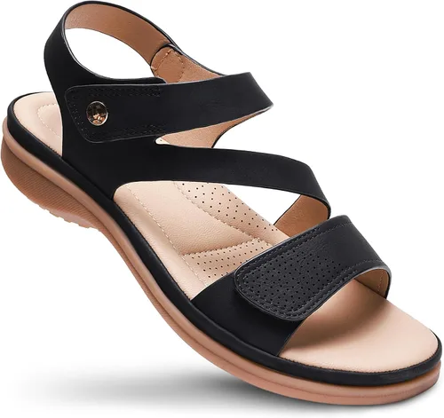 Littleplum - Sandalias para mujer con soporte de arco - Sandalias planas cómodas para mujer, zapatos ortopédicos ajustables transpirables para