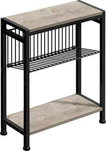 Mesa auxiliar pequeña para espacios pequeños, mesa auxiliar estrecha de 3 niveles con portarevistas, mesita de noche delgada, mesa delgada para Gris