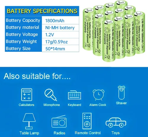 Miniatura 3 de sea jump 12 pilas AA Ni-MH de 1.2 V 1800 mAh adecuadas para micrófonos inalámbricos, juguetes eléctricos, ratones RC, calculadoras, maquinillas