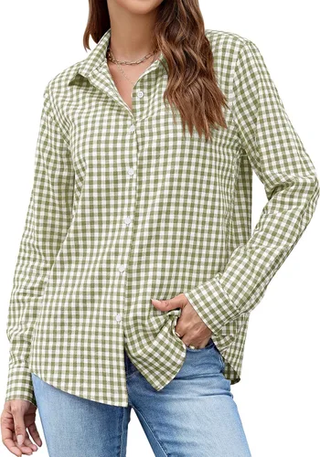 Miniatura 35 de LOMON Camisa de Botones para Mujer Tops de Primavera Verano Manga Larga Negocios Elegante Casual Blusas con Cuello Conjuntos de Trabajo Ropa
