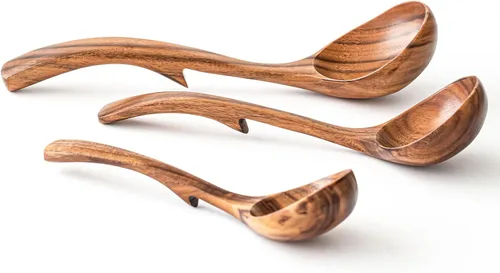 Miniatura 12 de Gudamaye Pakkawood - Cucharones profundos para sopa, cucharón de madera grande de 10.6 pulgadas para cocinar, juego de utensilios de cocina de madera