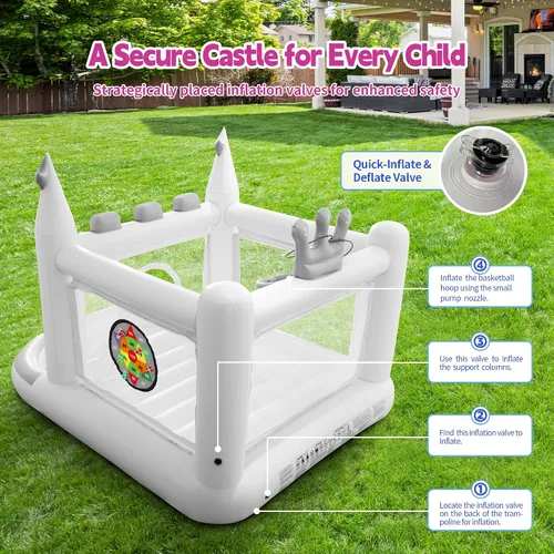 Miniatura 6 de Casa inflable de rebote para niños de 3 a 8 años, castillo hinchable pequeño 5 en 1 para exteriores, saltador, piscina de pelotas, aro