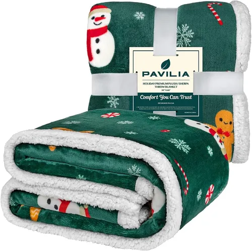 Miniatura 8 de PAVILIA Premium Manta de vellón sherpa de Navidad regalo de decoración navideña, afelpada, cálida y acogedora, de microfibra y reversible