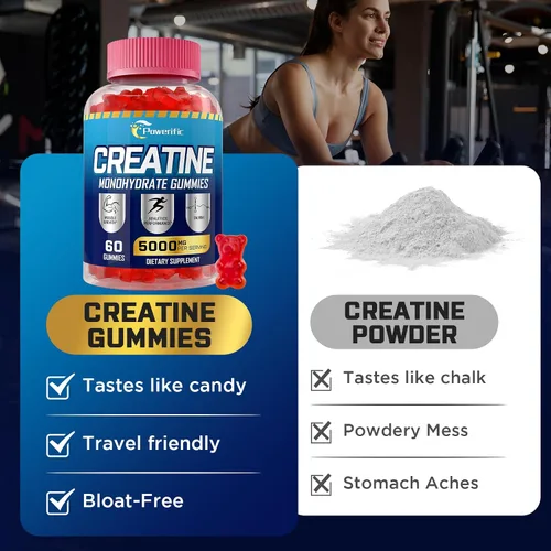Miniatura 8 de Gomitas de monohidrato de creatina, creatina para mujeres y hombres, gomitas de monohidrato de creatina preentrenamiento con taurina, vitamina B6