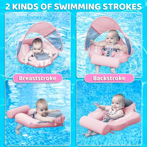 Miniatura 4 de Mambobaby - Flotador de natación para bebé con toldo y cola, flotador de piscina infantil no inflable con material agradable a la piel para bebés