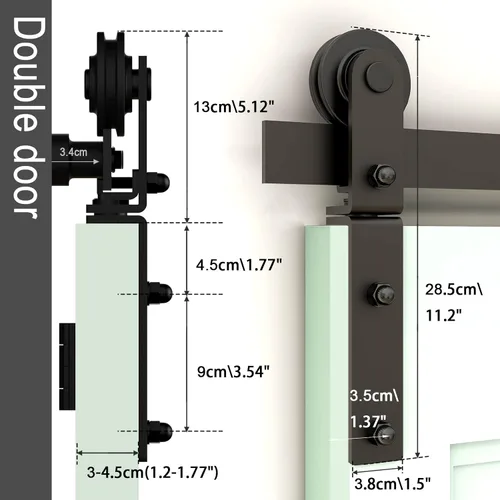 Miniatura 4 de CCJH Kit de riel deslizante para puerta de granero biplegable de 4 pies/48 pulgadas para 4 puertas de acero al carbono resistente