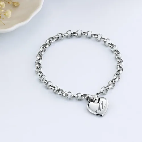 Miniatura 5 de Pulseras de acero inoxidable y dije en forma de corazón con inicial, 26 letras del alfabeto para mujer, regalos para el Día del Amor y la Amistad