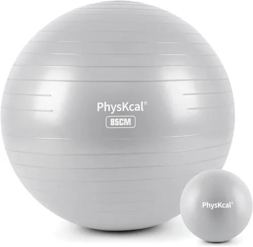 Miniatura 28 de PhysKcal Pelota de yoga para ejercicio, set de pilates, pelota de fitness de 4 tamaños para entrenamiento, parto, embarazo, terapia física - Bomba