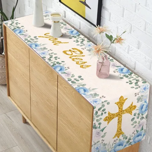 Miniatura 4 de Pudodo Camino de mesa de bautismo para niños, Dios bendiga la primera comunión, bautizo, baby shower, fiesta, cocina, comedor, decoración del hogar