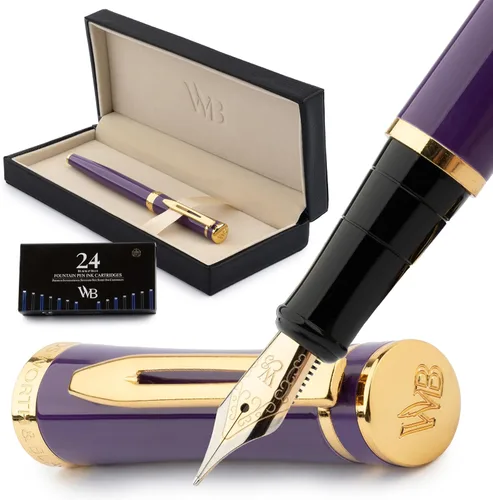 Miniatura 17 de Conjunto de pluma estilográfica Wordsworth & Black, plumín extra fino dorado de 18 quilates, incluye 24 cartuchos de tinta, convertidor de repuesto