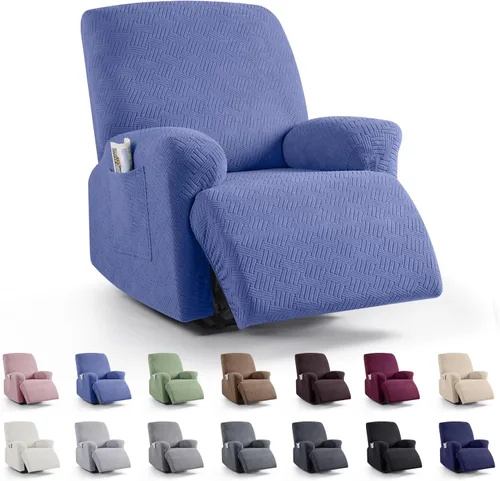 Miniatura 45 de KinCam Fundas para sillón reclinable, fundas elásticas para sillas reclinables, fundas para sofá reclinable de jacquard a rayas, protectores
