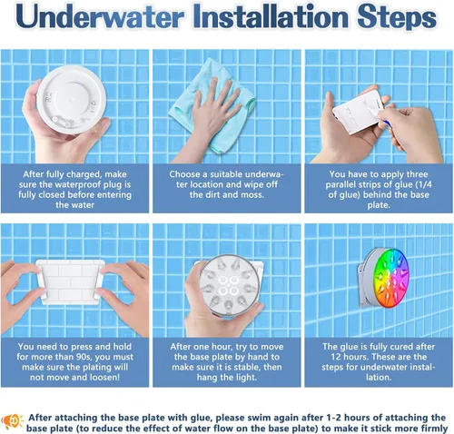 Miniatura 9 de Luces de piscina para piscina sobre el suelo, luces LED sumergibles recargables subacuáticas con control remoto, IP68 impermeable, luz de piscina