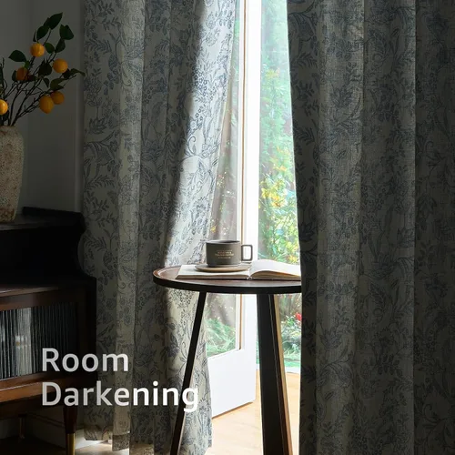 Miniatura 5 de Lazzzy Cortinas de lino de estilo granja con flores azules de 63 pulgadas de largo, con lengüeta trasera, para sala de estar y dormitorio, estampado