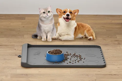 Miniatura 14 de Tapete para Comida de Perro - Tapete de Silicona para Perro para Comida y Agua - 36" x 24" Tapetes Grandes de Alimentación para Mascotas con Azul