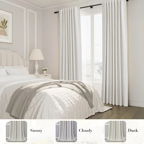 Miniatura 6 de Joywell 2 cortinas opacas 100%, lino, beige natural, trabillas traseras/cinta con ganchos, aislantes, de dormitorio, comedor, sala, puerta corrediza