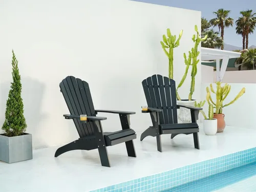 Miniatura 2 de Psilvam Silla Adirondack, silla para hoguera de madera de polietileno de gran tamaño con soporte para tazas, sillas de patio de soporte de 350 Blanco