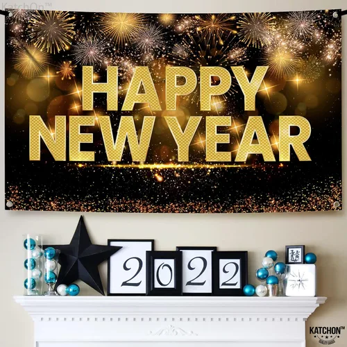 Miniatura 8 de KatchOn, Cartel de feliz año nuevo extra grande – 72 x 44 pulgadas Telón de fondo de Nochevieja 2026 para decoraciones de Año Nuevo 2026 Telón