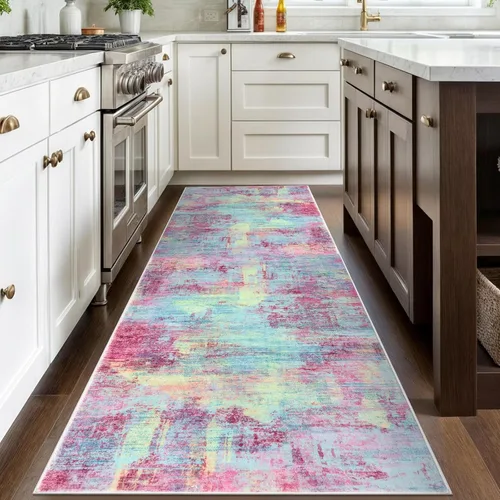 Miniatura 181 de IOHOUZE Alfombra abstracta lavable de 3 x 12 pies para pasillos, antideslizante para cocina, camino de entrada de lana sintética para interiores