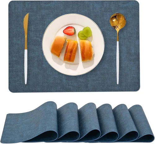 Miniatura 11 de Juego de 6 manteles individuales de piel sintética (beige) Heat Resistant Wipeable Washable Place Mats, Waterproof Anti-Slip Dining Table Mats