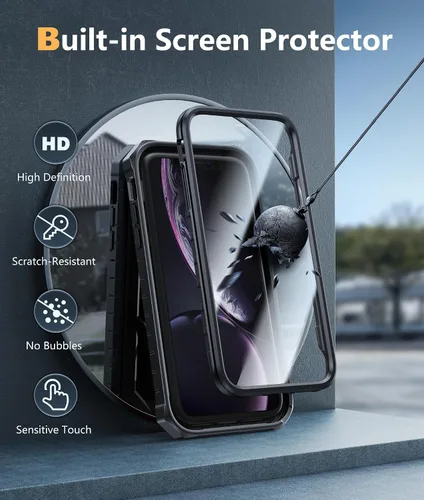 Miniatura 4 de FNTCASE Funda para iPhone XR: [Protector de pantalla y soporte integrados] [Protección contra caídas de grado militar] Funda de teléfono resistente