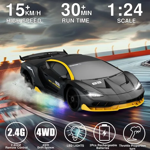 Miniatura 2 de Automóvil de control remoto RC Auto de deriva RC 2.4GHz 1:24 4WD 15KM/H Auto de carreras deportivas de alta velocidad con luces LED Neumático