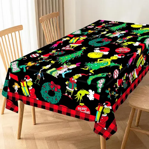 Miniatura 2 de Mantel de Navidad con elfo verde de Navidad, decoración de fiesta de cumpleaños, hogar, cocina, comedor, mesa rectangular (60 x 84 pulgadas)