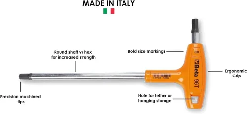 Miniatura 2 de Beta 96T Llave hexagonal con mango en T métrica de 3.5mm Llave Allen ergonómica de alto torque con puntas hexagonales duales Orificio