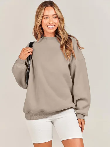 Miniatura 6 de Caracilia Sudaderas con capucha de forro polar de gran tamaño para mujer, cuello redondo, manga larga, suéter de moda de otoño 2024