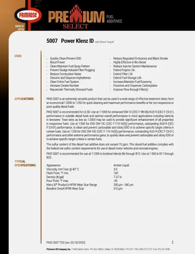 Miniatura 10 de PRIMROSE Power Klenz ID 5007 Premium Select - Aditivo para combustible diésel
