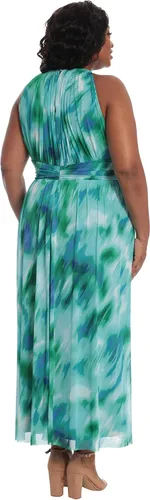 Miniatura 3 de London Times Maxi halter de talla grande para mujer con cintura fruncida