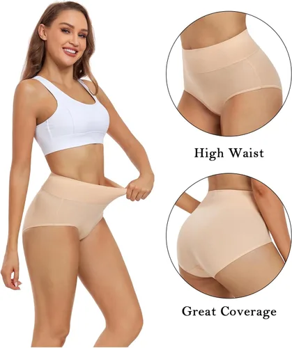 Miniatura 2 de wirarpa - Ropa interior de algodón para mujer de cintura alta y cobertura completa, paquete de 4 unidades (tallas estándar y extragrandes)