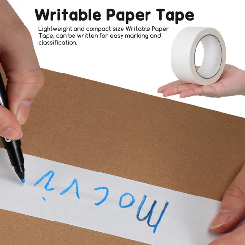 Miniatura 2 de TEHAUX 2 rollos de cinta de papel kraft, cinta de embalaje de papel blanco, 1.772 in x 98.4 ft, grabable, sin recubrimiento, mate y autoadhesivo