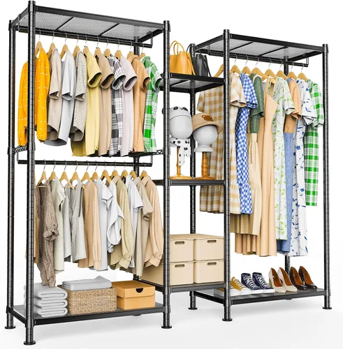 LEHOM G6 Perchero resistente independiente con estantes, sistema de almacenamiento de armario de ropa de metal para colgar ropa, 76.8 pulgadas de